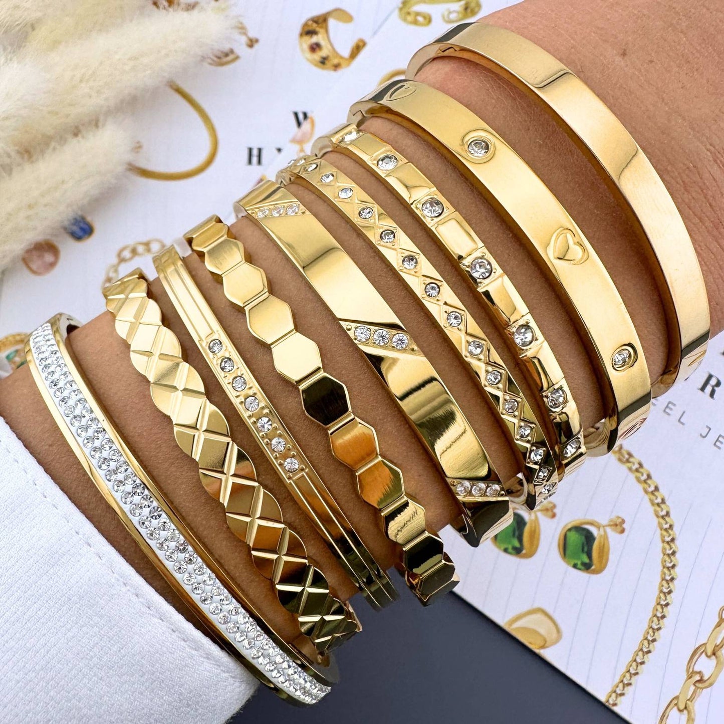 18K goud vergulde armband met zirkonia inleg van rvs